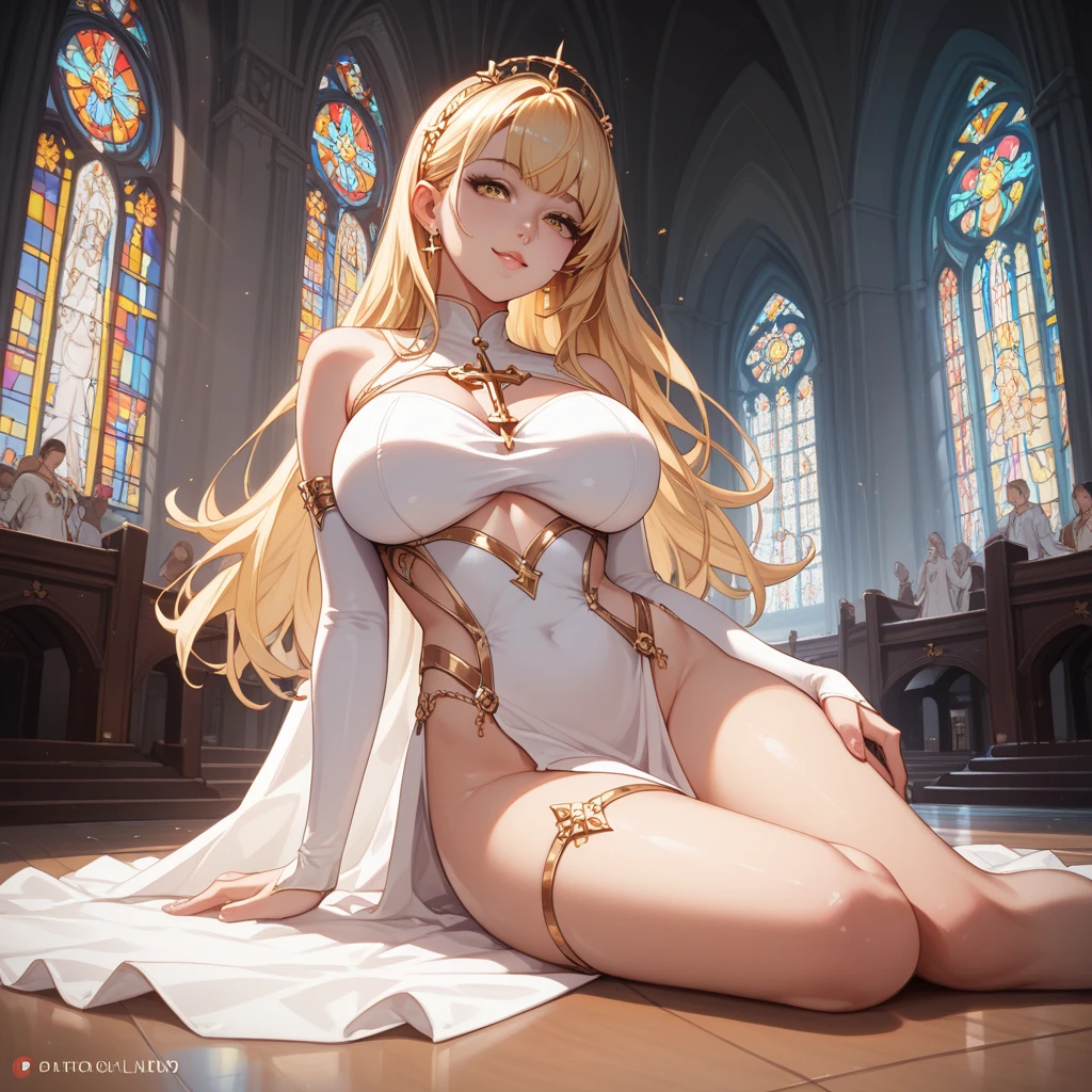 (nsfw),perfect anatomy,beautiful detailed eyes,super detailed skin,masterpiece,best_quality,(1girl),(solo),Petite,12yo,(nude_painting),(victorian:1.2),renaissance,rococo style,(oil painting:1.3),gigantic sagging breasts,beautifully_shaped_breasts,nipple,blonde hair,long hair,beautifully_skinny_legs,clitoris,slender_body,slim hip,glittering,Holy Roman Empire,High Priestess,nobility,expressionless,beautiful background with Cathedral,in church,breasts focus,Great hall,standing,cum,cum_in_pussy,(gets_creampie),unsafe day,hostage,1boy,male_pov,curtain,Stained glass,public indecency,pray to god,(night:1.3),moonlight bath,stairs