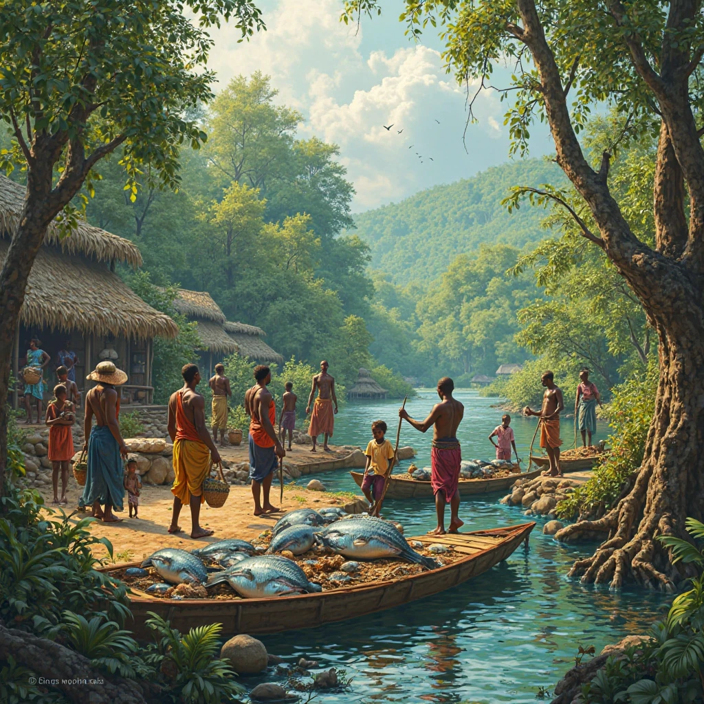 I create an image about community fishing in the central Amazon