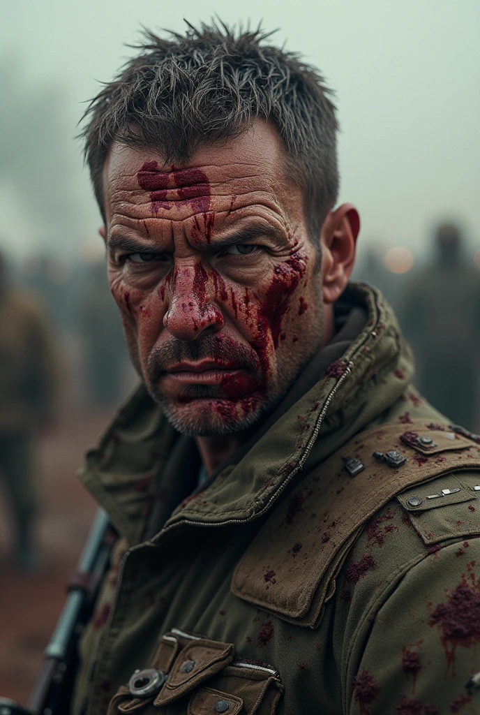 (Realistic: 1.4), analog photo style, depth of field, vivid colors, fragile, vulnerable, male zombie, sad and worried expression, looking away, professional photo set in post-apocalyptic style, intricate desert landscape background and incredibly detailed, (((masterpiece))), superior quality, 8K, ultra-high resolution, high contrast, low saturation