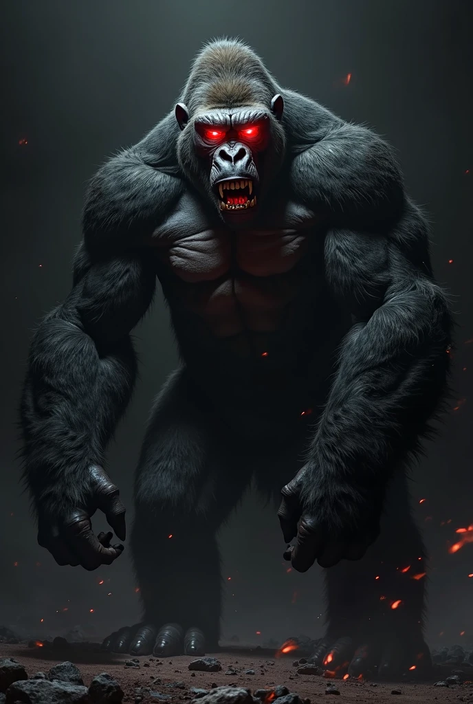 a gorilla with red eyes