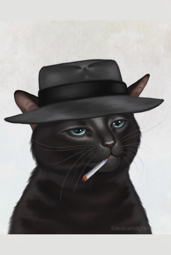 Heavy oil painting, Rembrandt van Rijn, Close up of a cute black cat wearing a beret and smoking a cigarette looking mysterious, moody setting, peacky blinders
