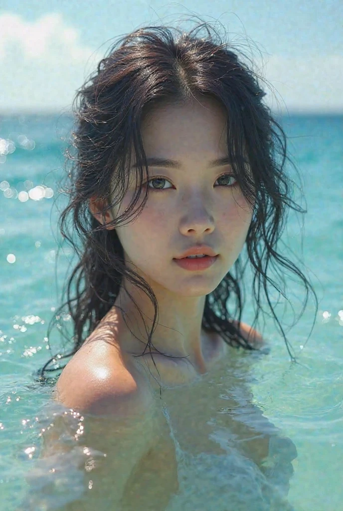 Super high resolution one beautiful girl
background sea