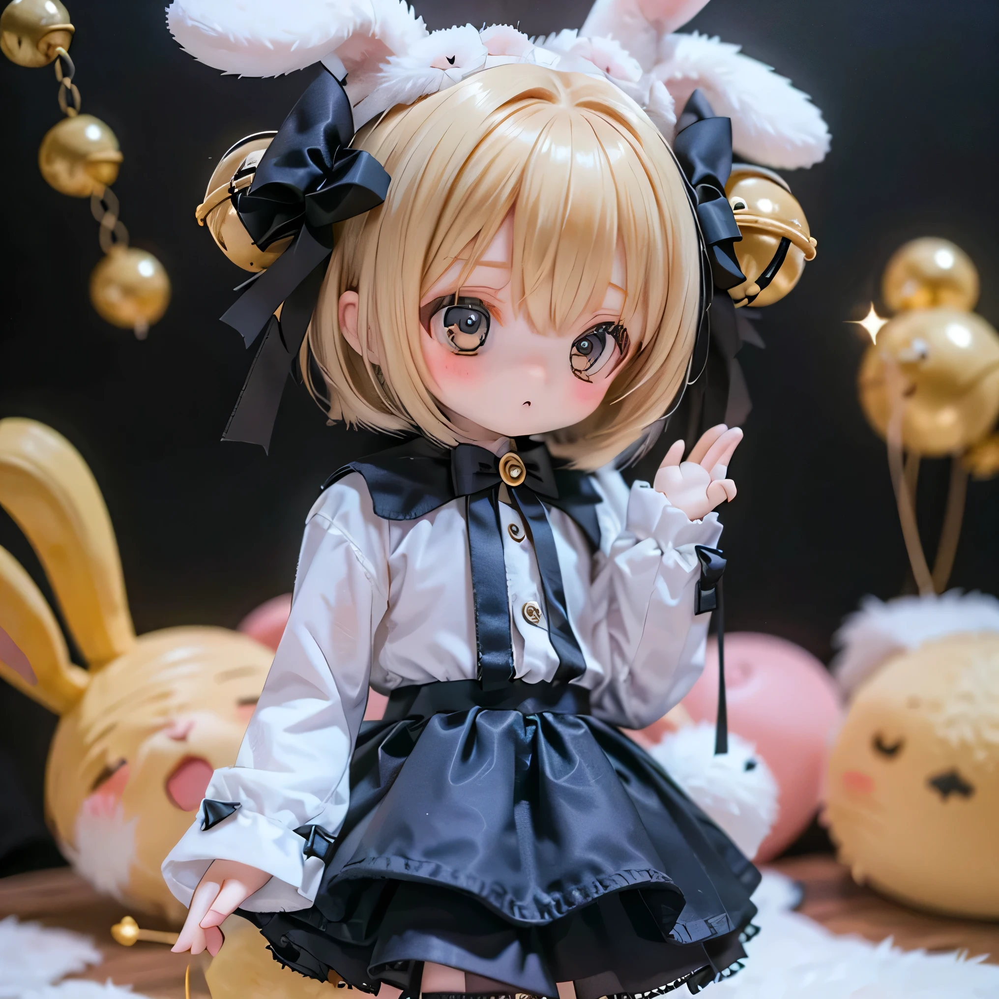 
           rabbit girl          、      chibi    、     young girl、          gothic ta clothes (((bow)))(((Pinch the end of the skirt and say hello)))