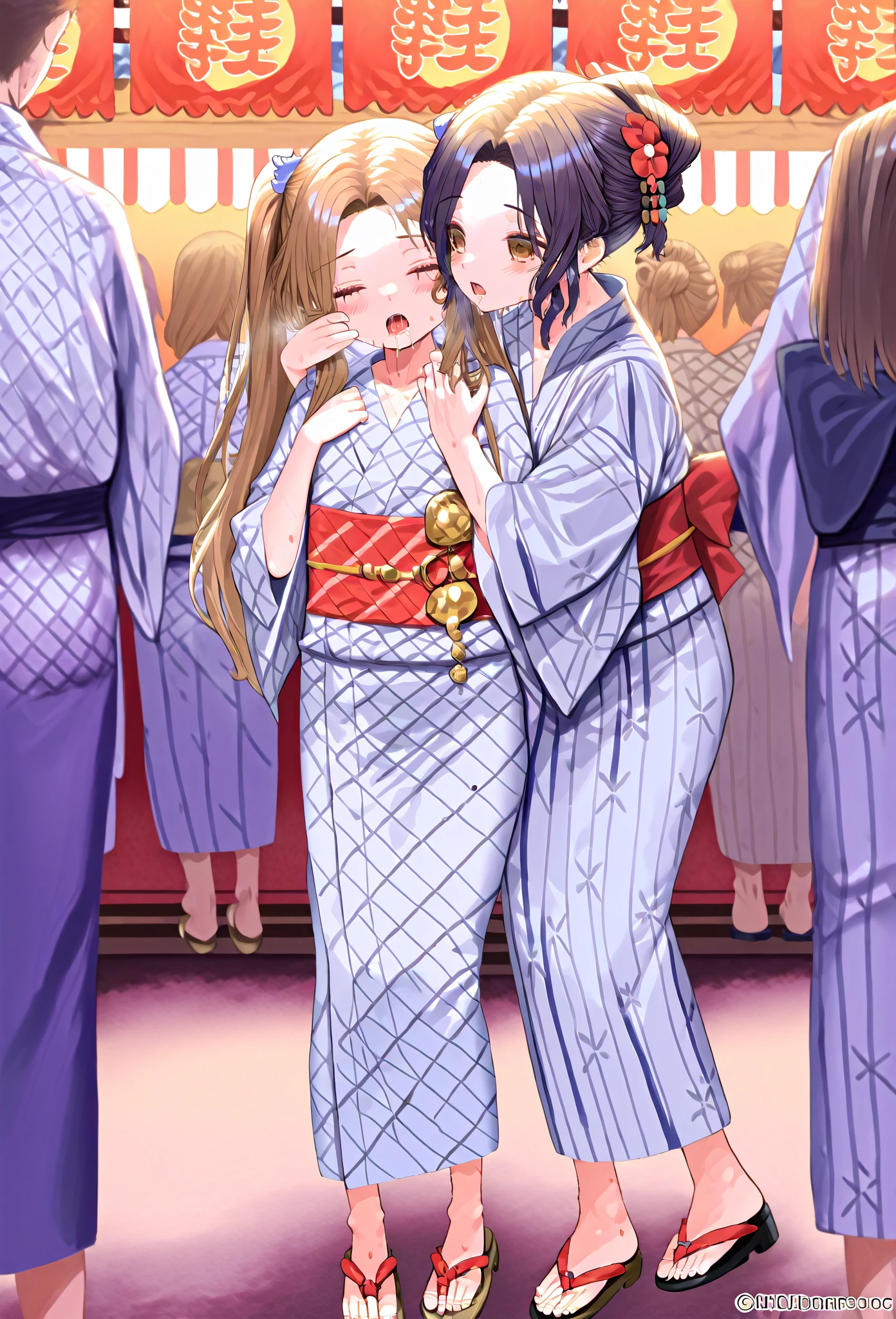 tmasterpiece,best qualityer,(There are only two people:1.3),Absolutely beautiful,A mature woman and one (Very little:1.2) Boy, Mother and son hug,hugs,huge tit, ecchi anime style,