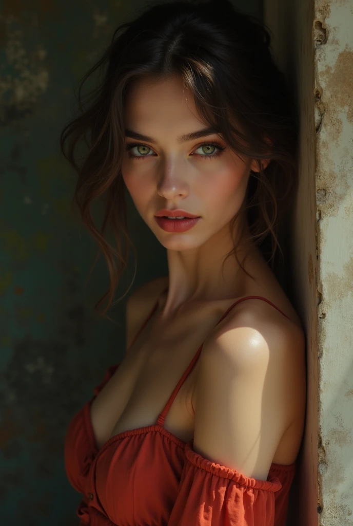 a beautiful, hot, italian women,Wink,
seductive face blue eyes, ultrarealistic BLUE EYES,hyper detailed perfect eyes, Photorealism, studio lighting, masterpiece, longeyelashes, elegant pose, (very large breasts), (underboob:1.9), Decollete,(big eyes:1.5), high ponytails 