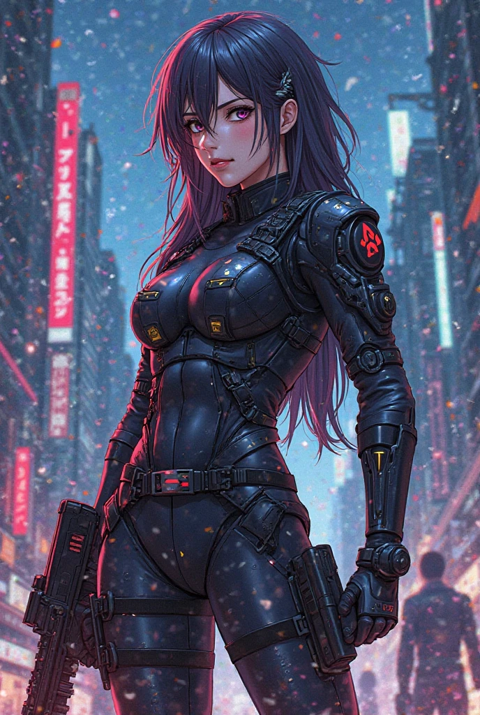(extremely detailed CG unity 4k wallpaper),(masterpiece),(best quality),(ultra-detailed),(best illustration),(best shadow),(absurdres),(detailed background) Vintage 80's anime art style, Cyberpunk aesthetic, Cyberpunk city with neon lights, pretty girl wearing Futuristic police officer uniform, standing on a rooftop looking at up at the sky, Late night, smoky city, full moon, close up