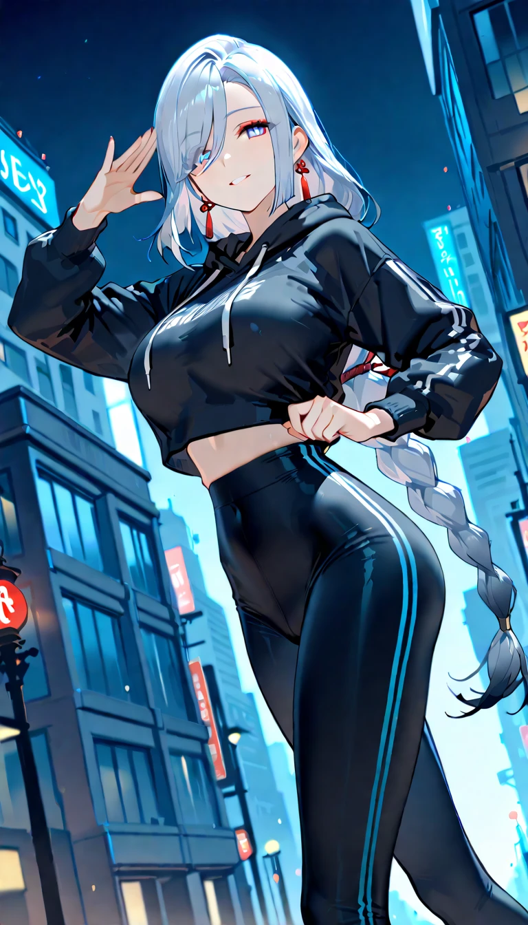 Shenhe, tight pants, sportswear, butt, seductive, thick thighs, night city view, realistic, best quality, masterpiece, ultra detail, ultra high res, extreme detail