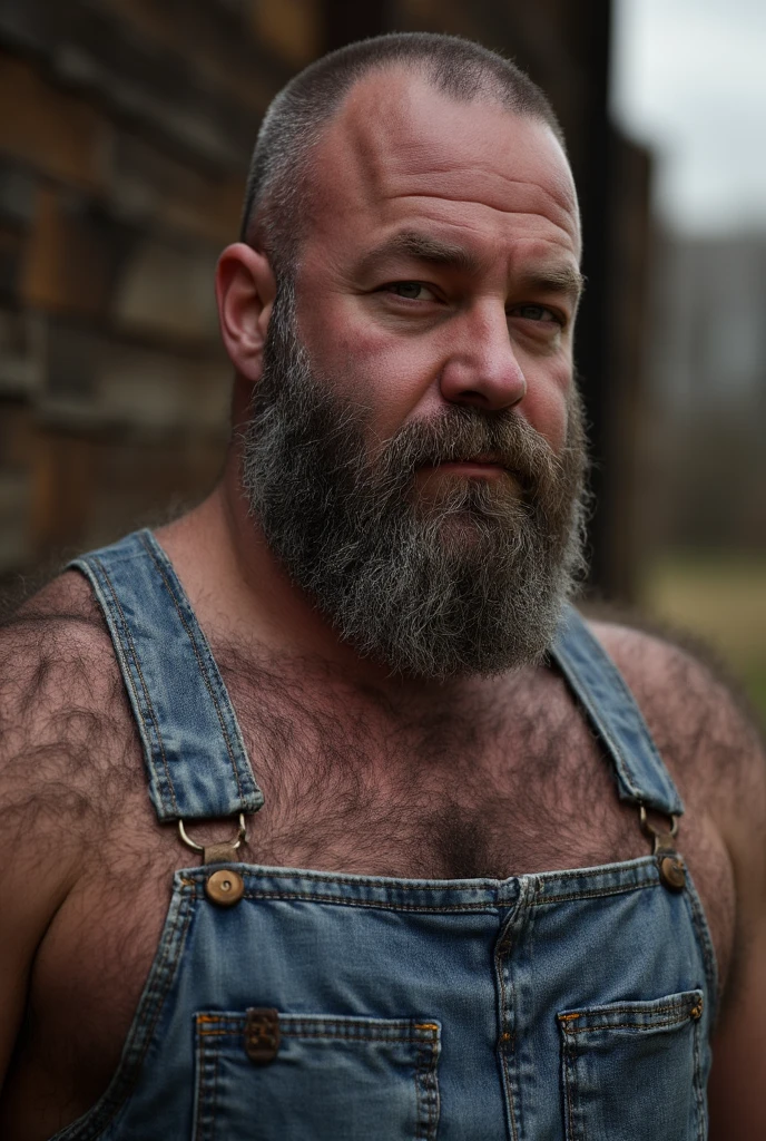 An intense cimenatic scene, featuring a bald 50yo rugged and gritty real-life setting, with an adult man (rugged, dadbod, beer gut, chub, hairy (stocky)) in dirty tighty whities (skidmarks) standing in low-key lighting. The atmosphere is dark and grungy, with a sense of raw energy emanating from the environment."