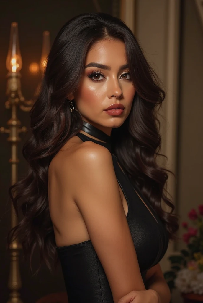 1 mulher adulta, cabelo comprido, cabelo cacheado, cabelo cor preto, pele suave, olhos castanhos, sorrir, club, Occasional, conjunto xadrez , realista