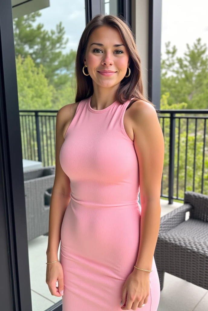 Sexy 35 year old mom,  wearing a short little dress. Standing outside a school.