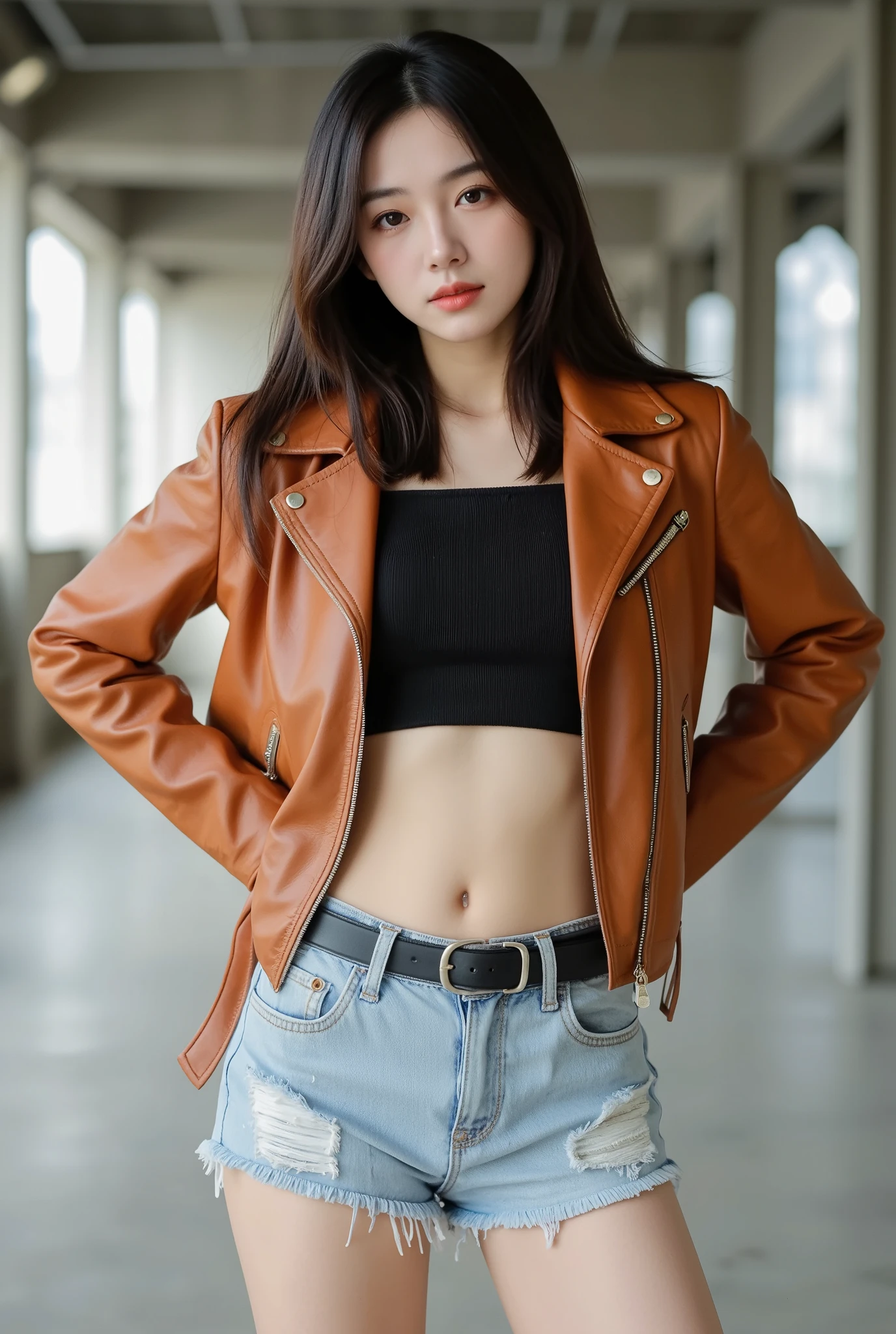 (masterpiece、highest quality、Official Art:1.2)、shibuya city , 
masterpiece,best quality,16 years old Japanese woman ,
 (light brown skin color:1.2), Red eyes, pink hair , Curly Hair, horn, Short leather jacket, sleeve, Abdominal muscles, gloves, pants, torn pants, choker, belt, Crop top,
huge shy smile , big eyes:1.3 , random cute pose , Leaning forward, Lean back