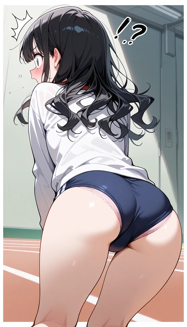 NSFW, 1girll, Black hair, Straight hair, school uniform, (Half ass:1.2), (Big ass:0.8), Panties, panties aside, (Shiny skin:1.2),