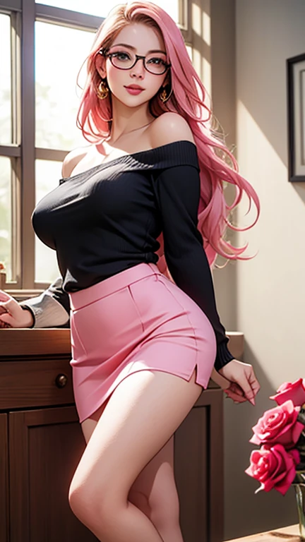 (best quality,4k,8k,highres,masterpiece:1.2),ultra-detailed,(realistic,photorealistic,photo-realistic:1.37), best quality, masterpiece, highres, 1girl, Chinese dress, (Very tight red ornate Micro Cheongsam), hair ornament, necklace, jewelry, Beautiful face, upon body, tyndall effect, photorealistic, dark studio, rim lighting, two tone lighting, (high detailed skin:1.2), 8k uhd, dslr, soft lighting, high quality, volumetric lighting, candid, Photograph, high resolution, 4k, 8k, Bokeh, large breasts, doll-like woman with rosy cheeks, (blue eyes), (very long blonde hair with pink tips). She has long, slender, sexy, muscular, toned, curvaceous, thick legs. She is in a white dress with a prominent bow on her waist. (She is wearing rounded black dress shoes), ((full body portrait)), very tight thigh high stockings.