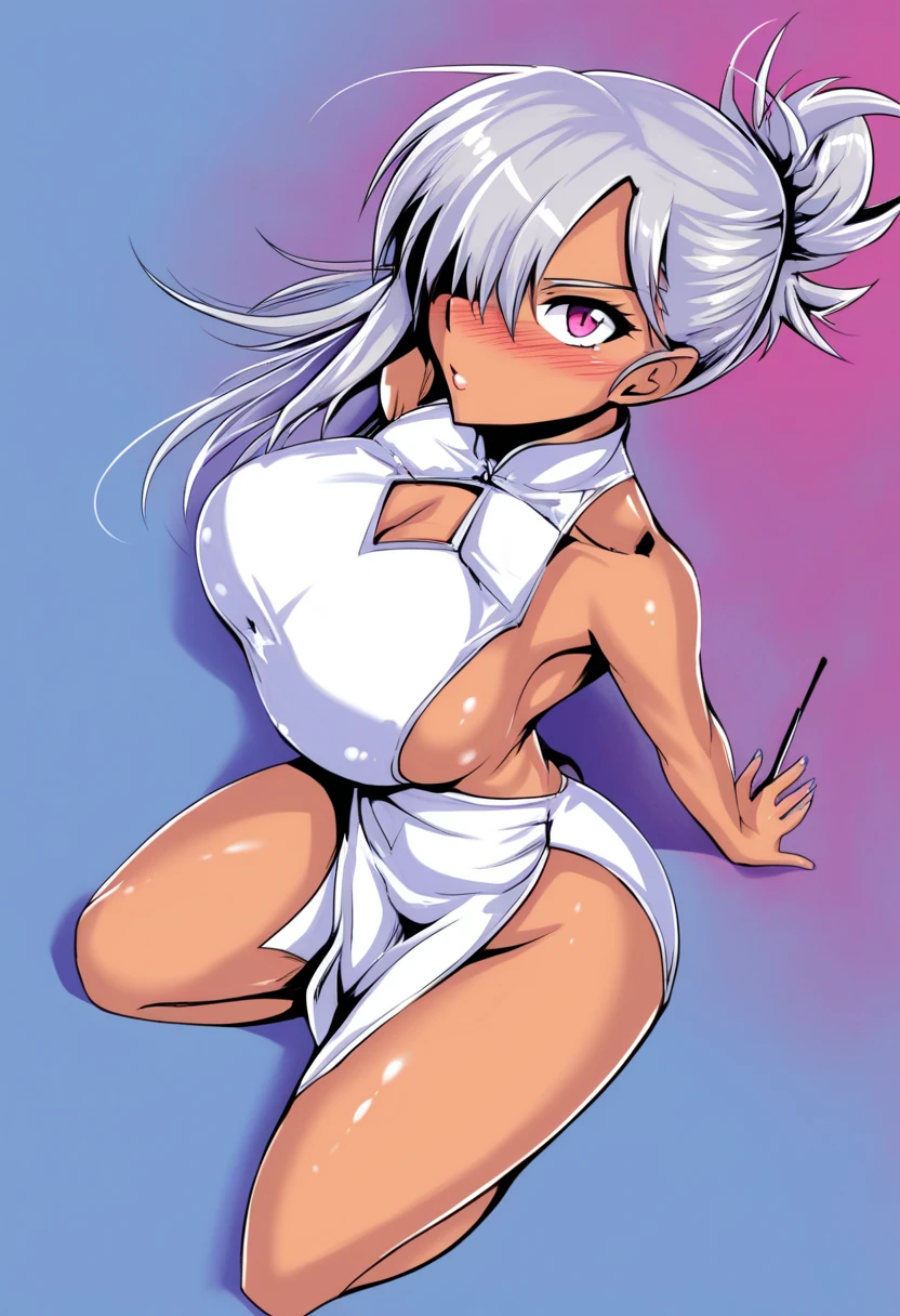 masterpiece, best quality, evangelion kaworu nagisa, kaworu nagisa, torn clothes, nsfw, red eyes, seductive, hot, seductive face, bukkake, cum dumpster, sex slave, face covered in cum, after being raped, rape, lewd, smiling sweetly, snow background, winter