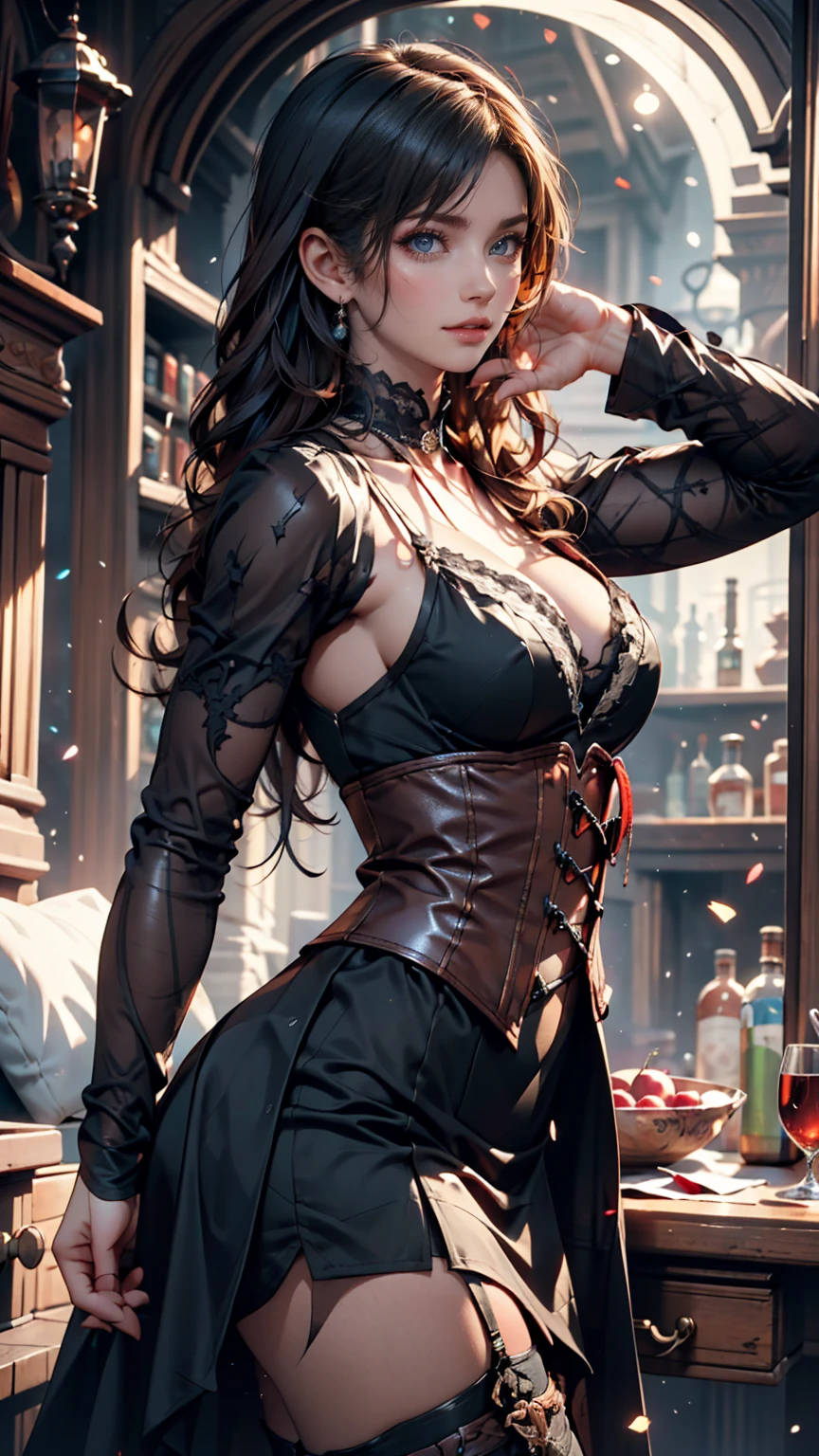 Highest quality, masterpiece, Ultra-high resolution, (reality: 1.9), (((Absolute full-length images,Front view))),Japan Maiden 、 ((Ultra-Realistic Details)) 、 Portraiture 、 Global Illumination 、 Shadow 、 Octane Rendering 、 In 8K 、 Ultra Sharp 、 ( Crimson leather corset and panties、garter belt)、 ((Bondage and Gothic ta)) 、Intricate decorative details 、 Cool colors 、 More about Gothic Loli Very intricate detail 、 Realistic Light 、 CG Trends、Sparkling eyes、To the camera、Small breasts、Full body upright position、The background is the cathedral