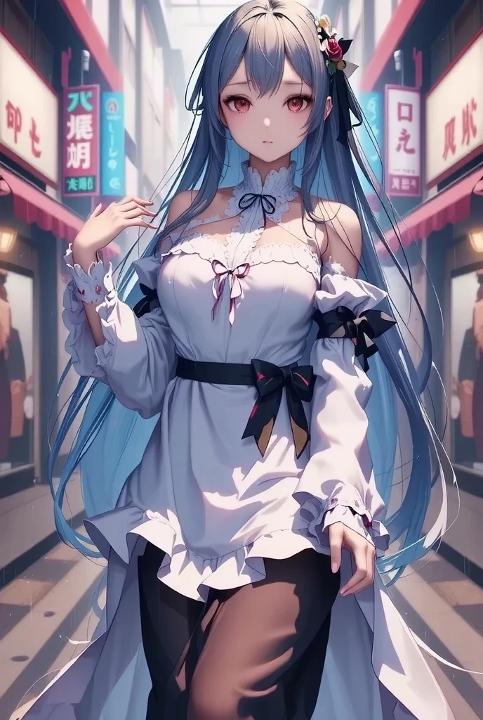 a beauty girl,quadratic element,long whitr hair,silber hair,blue color eyes,a black skirt,sideface,adolable,huge tit,Low-cut clothing
