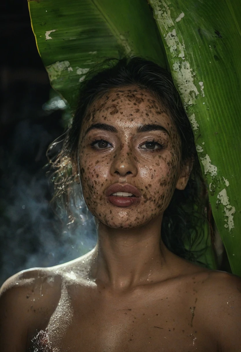 (best quality, highres:1.2, ultra-detailed, realistic:1.37),medium:oil painting,body portrait,Latina woman,no clothes,nude,exposed skin,dirty,nasty,show perfect vagina,seductive expression,piercing eyes,long flowing hair,proud and confident posture,standing in a lush field surrounded by blooming flowers,sunlight gently kissing her skin,soft shadows accentuating her features,muddy ground beneath her feet,her body covered in mud,emphasizing her connection to the earth,playful smirk on her face,determined gaze,fine lines and wrinkles adding character to her face,delicate droplets of mud on her skin and hair,subtle reflections of the vibrant colors of the flowers on her skin,the smell of wet earth and fresh flowers filling the air,vivid colors and rich textures in the surroundings,showcasing the beauty and diversity of nature,but creating a dark and mistery scene.