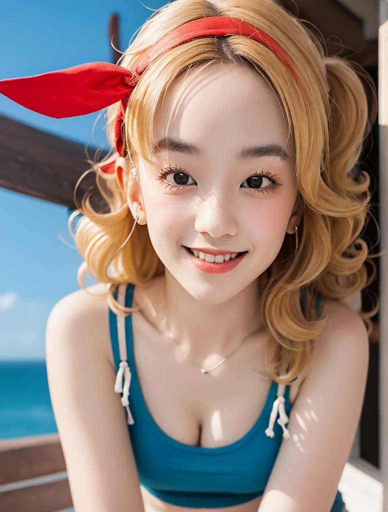 (8k RAW photo,best quality, masterpiece:1.2), 1girl, blonde hair, short hair, double bun, bun cover, school uniform, thighhighs, light smile, outdoor, ocean, professional lighting, soft focus, <lora:ACGirl:1>, <lora:koreanDollLikeness_v15:0.3>, (ulzzang-6500-v1.1:0.3)
