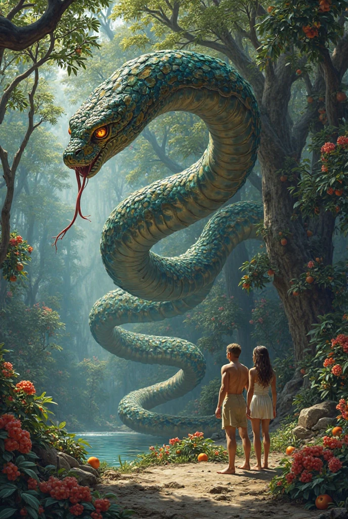 Create the Serpent, Eve and Adam in the Garden of Eden --auto --s2