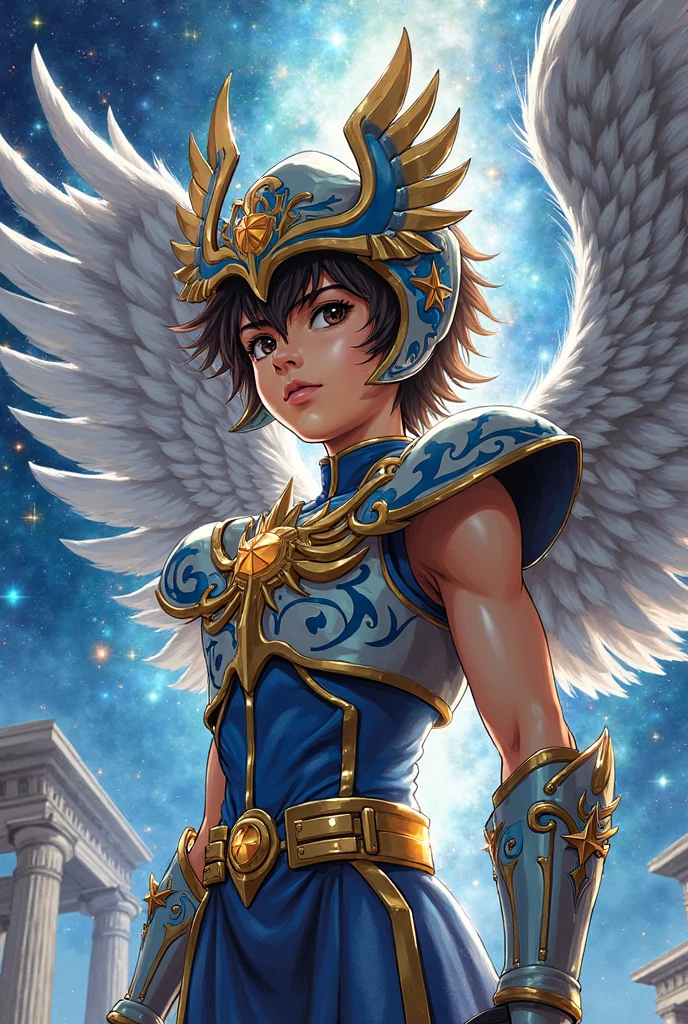 A painting of a brown-skinned boy with black and shaved hair on the sides with a fluttering bangs sitting on a cloud trying to touch the moon, clouds, moon, stars in the background, highly detailed digital art in 4K, high-quality detailed art in 8k, in the style of Cyril Rolando, detailed fantasy digital art, epic fantasy science fiction illustration, amazing wallpaper, inspired by Gaston Bussiere --auto --s2