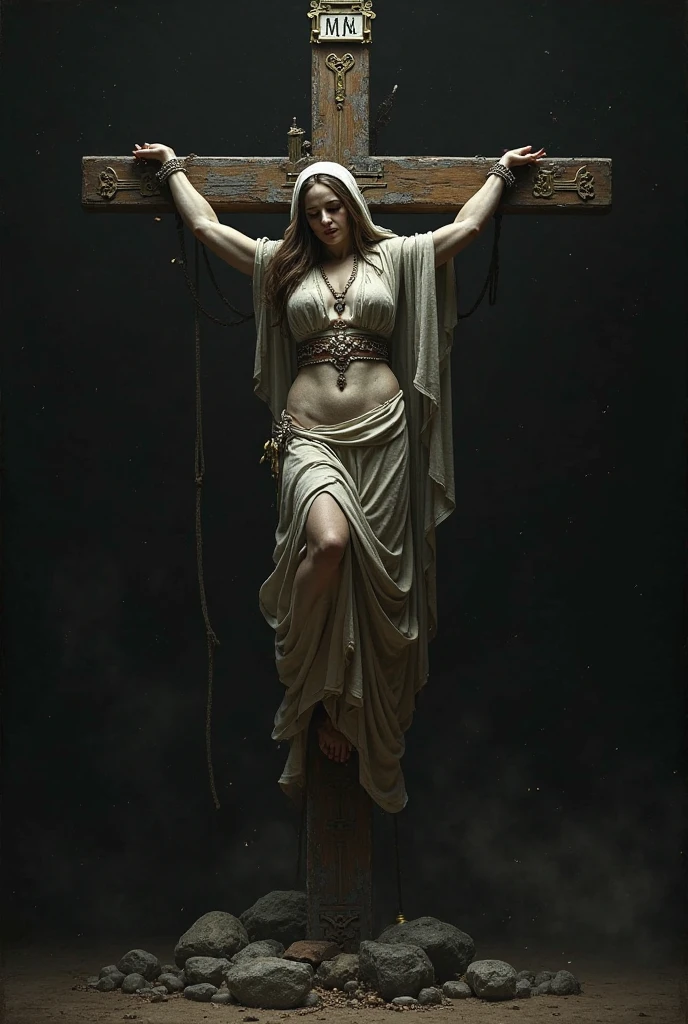 Design a hard rock album cover for 'Idolization,' satirizing human faith in idols, politicians, and religion. The artwork should be gritty and provocative, blending dark, edgy textures with powerful, controversial imagery. Incorporate elements like broken statues of political figures, religious symbols in chaos, and a rock star on a pedestal. The title 'Idolization' should stand out in a bold, rebellious font, encapsulating the album's critical take on societal worship and blind faith.