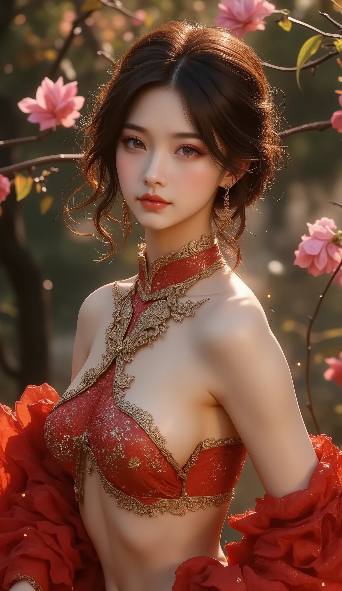 Old-fashioned Chinese Beauties , Attractive temperament, flowing long skirt, has a clear face, beautiful eyes, Around the sweet osmanthus, perfect body structure proportional masterpiece, very detailed, A magnificent work, Color tattoo art, New Traditional Tattoo Art , SD Tattoo Design, Color tattoo art, Mysterious warm and friendly atmosphere , Hyperrealistic paintings, Super HD, high quality, 最high quality, 32k --v 6