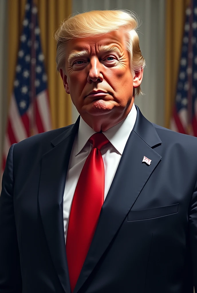portrait of Donald Trump, mustache, black suit, red tie,
<lora:chevron:.6>