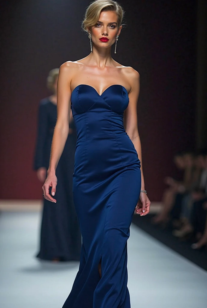 slim tall curvy model in a blue bridesmaid dress sparkles fashion nova