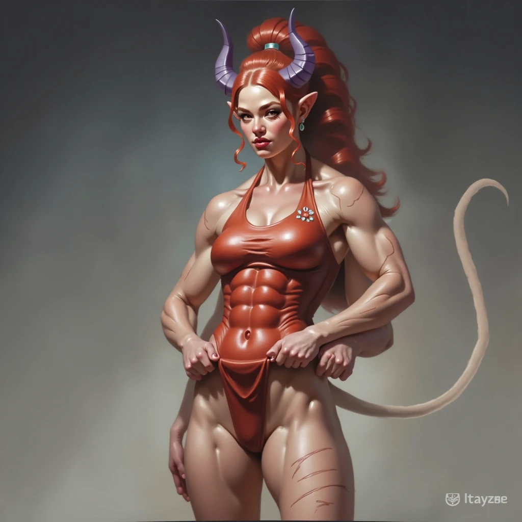 score_9,score_8_up,score_7_up, source_anime, aegis, cute anthro argonian girl, snout, all red skin, red eyes, white sclera, black lips, black ram horns, red tail, black lips, tall, abs, athletic toned body, wearing black bikini, crossed arms, grinning, full body shot, barefoot, 5 toes, black toe claws