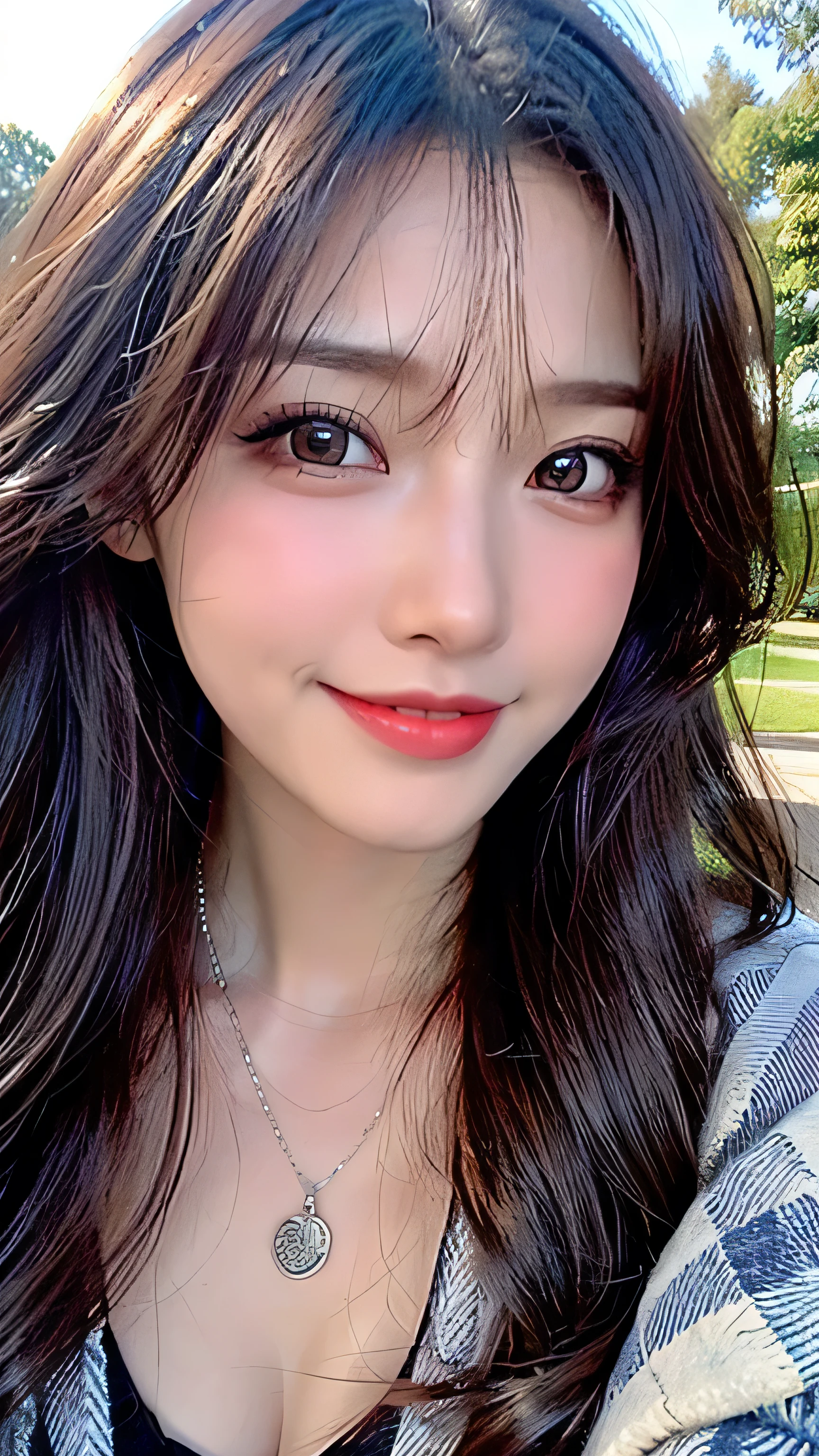 masutepiece, Best Quality, Illustration, Ultra-detailed, finely detail, hight resolution, 8K Wallpaper, Perfect dynamic composition, Beautiful detailed eyes, Winter dress,Medium Hair, Small breasts, Natural Color Lip,Smile,Big city、20 years girl、Midnight、beautifull detailed face、Perfect and beautiful face、slim face and style,Spread your arms wide,Big eyes
