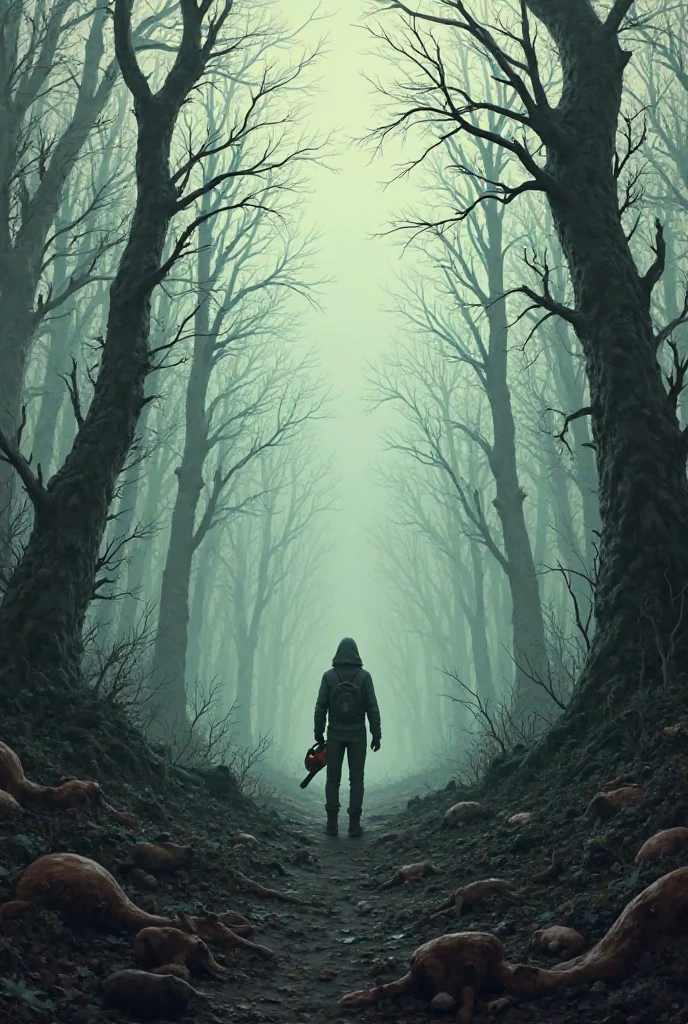 shadow figure, scary, horror, forest, red led, red graffiti, fog, 8k, high quiality, ambient occlusion