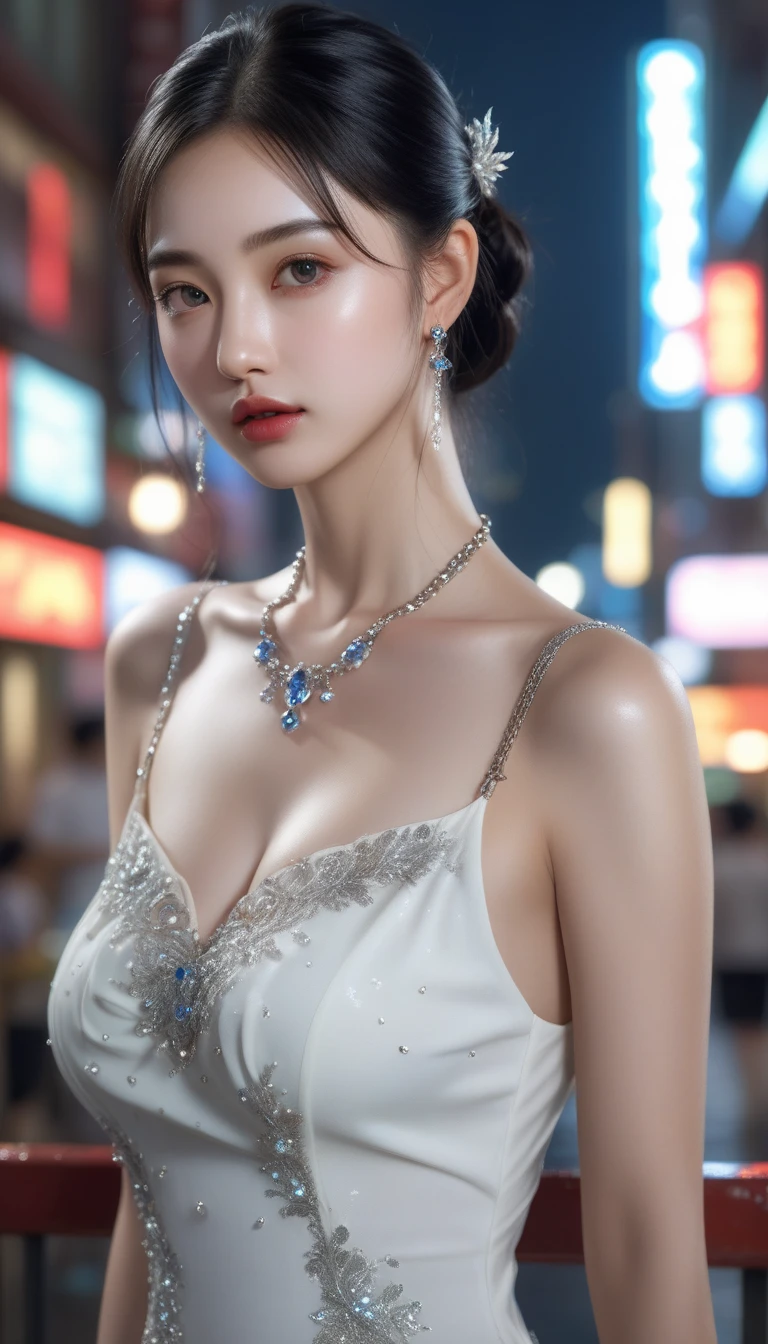 Female is 25 years old、modeled、Slender Beauty、The background is a large terrace with a beautiful night view of skyscrapers.、huge window、I can see the buildings、High resolution, Raw photo, Photorealistic, Off shoulder dark pink mini dress、small tits、Extremely delicate and beautiful, Extremely detailed, finely detail, The background is a large terrace with a beautiful million-dollar night view.、huge window、I can see the buildings、Super beauty、A detailed eye, Ultra-detailed, (Best Quality, 8K, 32K, masutepiece, nffsw:1.2), beautiful and detailed face, Beautiful and clear eyes, Delicate figure, eye-catching large diamond earrings、large turquoise and diamond necklace、48 carat diamond ring、Shorthair, Diamond Tiara、Diamond Bracelet、one piece lift、Slender body, Always looking at the camera、Seductive smile、shine a big light on a woman、lighting on the terrace