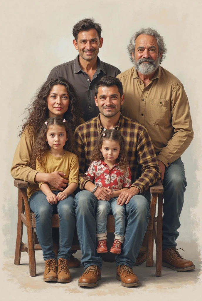 Grandmother with black curly hair,  grandfather with black hair,  grandson of age 17 with black buzz cut hair and  grandaughter of age 19 with black wavy hair in same frame 