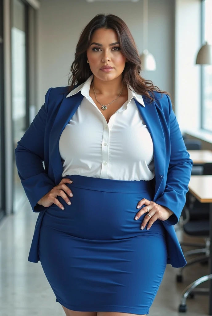 RAW PHOTO, her name is Alejandra, high quality, 1 old woman, ((58-year-old plus sized body latina woman)), (((58 years old))), ((plus sized)), ((chubby body)), ((wrinkled body)), (((old body))), ((long hair)), wearing stylish fashionable office wear different colored, POSE: dynamic pose, BREAK, BACKGROUND: indoor: office space, film grain