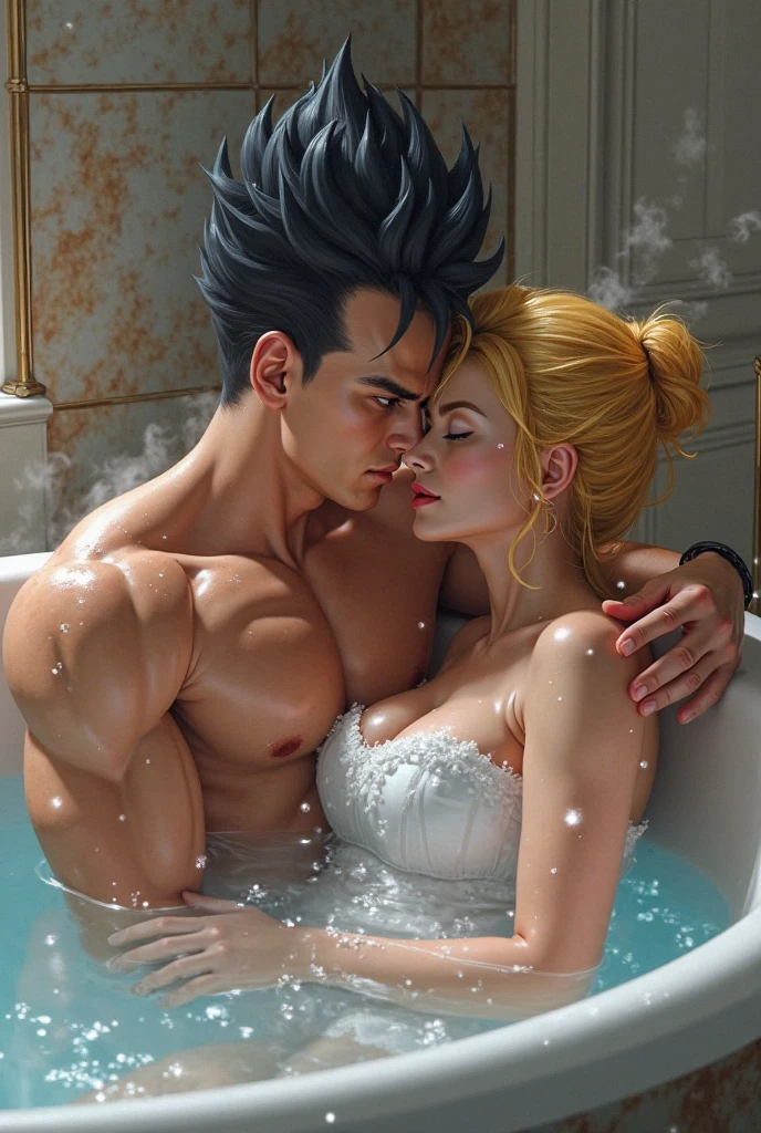 of a guy(Tall black African muscle man)Torture a woman(White beauty in Hanfu),Orgasmic face,(The white liquid underneath:1.2)