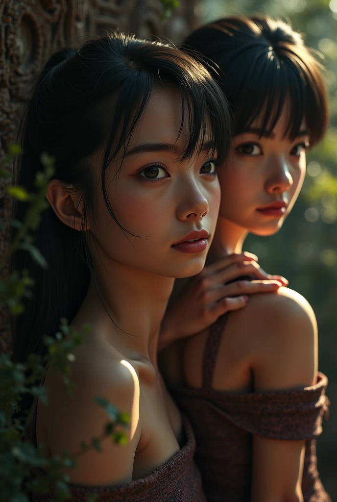 (((Misako Renbutsu)))Beautiful Young Female with (Twin Braids cover the bust) (at Dusk City Street), extremely delicate and beautiful,Outstanding light and shadow, Professional portrait (Face Closeup from below), Semi-nude photography, backlighting, (White Shirt with (beltbra)) Skinny Shorts, {(Tyndall effect)|lens flare|Shade|bloom|[chromatic aberration]} (Oodles Blurred Colorful Lights (Starry particles)), (TopQuality Masterpiece of 8K Ultra-detailed DigitalPainting (by Jeremy Lipking))