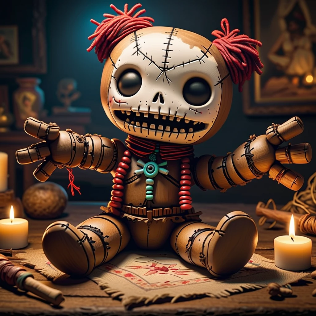 (knitted toy voodoo doll:1.7), (Voodoo Penguin Playing Chess:1.3), (Clothing: casual game outfit with magical checkerboard patterns:1.0), (Accessories: enchanted chessboard, glowing chess pieces, mystical strategy book:1.2), (background: cozy game room with floating, glowing chess pieces and soft strategic murmurs:1.2), best quality, masterpiece, detailed soft oil painting, detailed background, dramatic cinematic lighting, soft edge lighting, professional, dramatic lighting, hard edge lighting, ultra quality, 4k,masterpiece, best quality, 8k, ultra highres, highres, extremely detailed