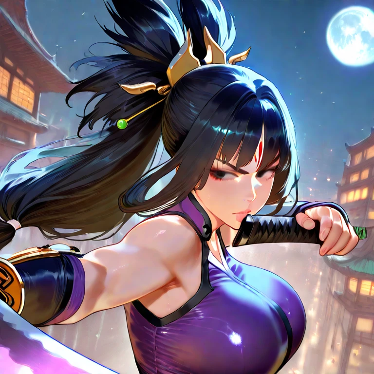 samurai shodown,western movie,east meets west,versus gun man,beautiful adult huge busty middle age ninja lady,100blade,100gun,A hyper Anime art,Illustration,High resolution,8K,Very detailed,Best Illustration,Best Quality,ultra-detailliert,masterpiece,