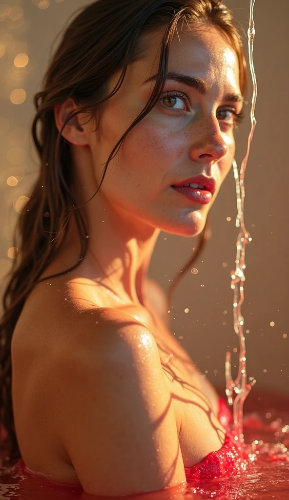 Hermione Granger, naked, in the shower, dramatic light, deep shadows, "resolution": "8K, ultra-detailed", (full length), no posing