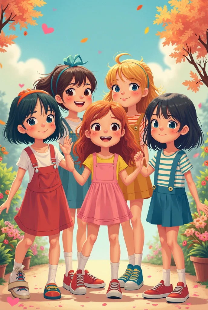 5 cute girls standing 