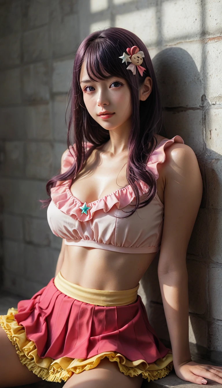 Best qualtiy,master-piece,ultra-high resolution,(fidelity:1.4),photogr RAW,1girll,Peach Blossom Eyes,Crop top,Pink Off-the-Shoulders,Cinmatic lighting