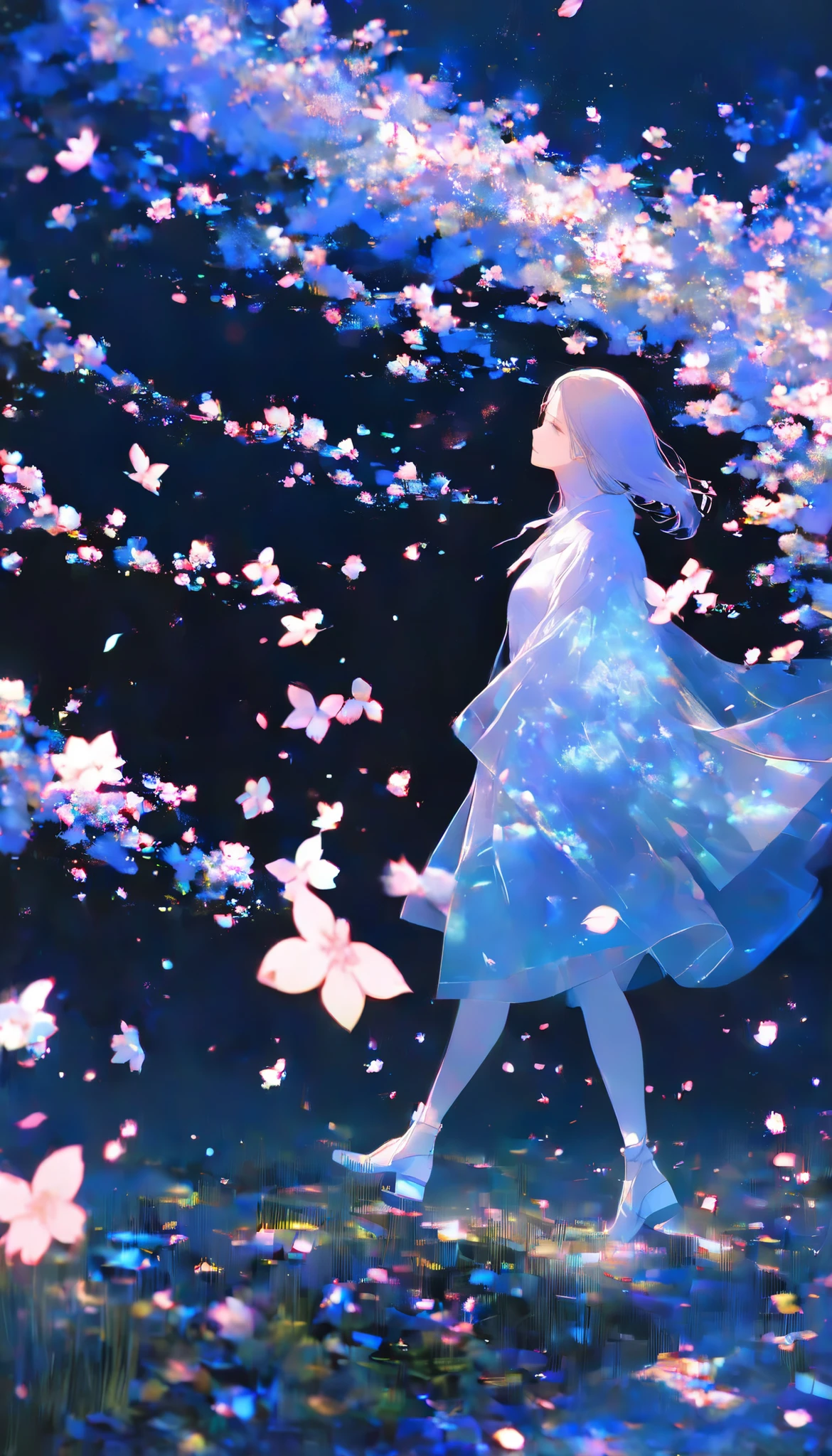 beautiful, Women Are Walking, Windless Prairie, night,
BREAK Multiple Exposures , Permeable Overlay, Cherry Blossom Petals Dancing in the Wind, 0__11Xx _illu, Detailed and charming glowing cherry blossoms,
(Let the wind blow in the windless scene), Theme: Walking in the Wind,