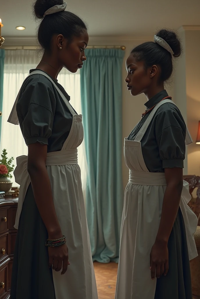 Four well-dressed white women and two black women in the back as maids today