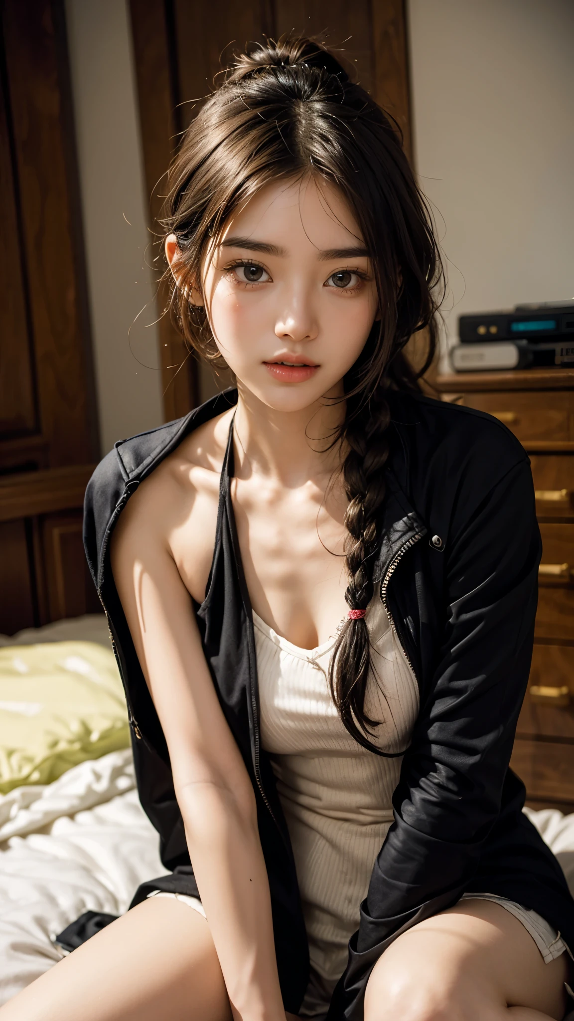 Best Picture Quality， tmasterpiece， 超高分辨率， （Fidelity：1.4）， photore， 1 girl，Four-stranded braids，[（grieves）]，Torn shirt，Transparent shirt，No bra wearing，Transparent gauze skirt，pink panty， The basement is dimly lit， darkly， be desperate， pitying， Cute Baby Turtle， 电影灯光， tear drops， tear drop， （Torn clothes：1.5）， （wetclothes：1.4）， exposed bare shoulders， True rain， Wet hair,drenched all over the body，There is a lot of milky white liquid on the body，Full body photo