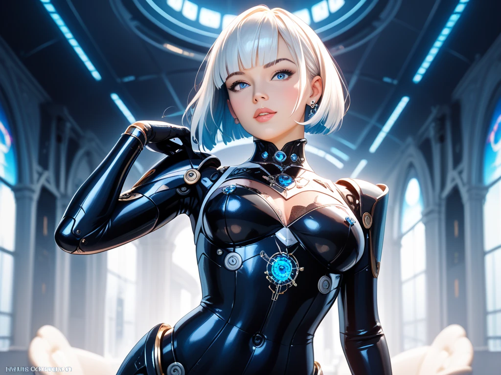 Highly detailed, beautiful ceramic silhouette female robot face, robot, robot parts, 150mm, beautiful studio soft light, rim light, vivid detail, gorgeous cyberpunk, lace, surreal, anatomy, facial muscles, cable wire, microchip, elegant complex 3d rendering, beautiful background, octane rendering, HR Giger style, 8k, best quality, masterpiece, illustration, very delicate and beautiful, highly detailed, cg, unity, wallpaper, (fidelity, fidelity: 1.37), amazing, fine details, masterpiece, top quality, official art, highly detailed cg unity 8k wallpaper, absurd, incredible absurdity, robot, silver helmet, full body, sitting writing