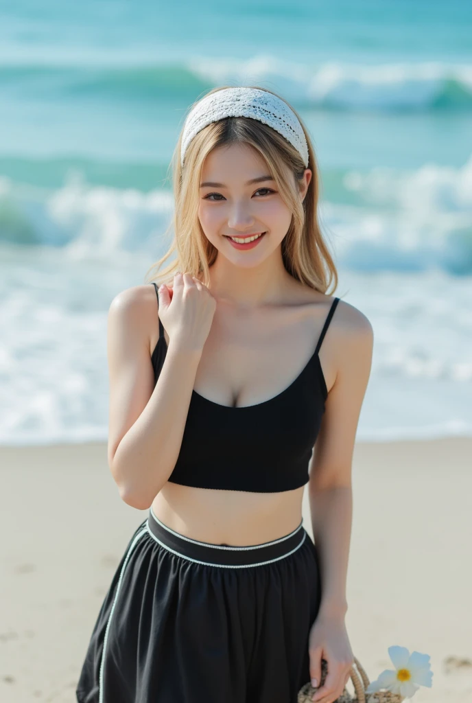 (((Medium hair))), best qualtiy, 8K, hdr, A high resolution, absurderes:1.2, blur backgroun, Background bokeh:1.2, photography of, (RAW photo:1.2), (真实感:1.4), (Masterpiece:1.3), (complexdetails:1.2), 1girll, 独奏, japanaese girl, delicated, Beautiful detailed, (Detailed eyes), (Detailed facial features), Bigboobs, (((Large breasts))), Skin Firm, (Looking_at_peeping at the viewer), From_Front, (being thin),(best qualtiy:1.4),(超A high resolution:1.2),cinematic lighitnglamplight,(Extremely detailed illustration),(Gloss on lips,best qualtiy,超A high resolution,depth of fields,Caustics,Extensive illumination,naturalshadow,85mm, f/1.4, iso 200, 1/160s:0.75),1girll, Solo, (((Silk vest))) Smile, ((silk garment,pleatedskirt,Classroom))