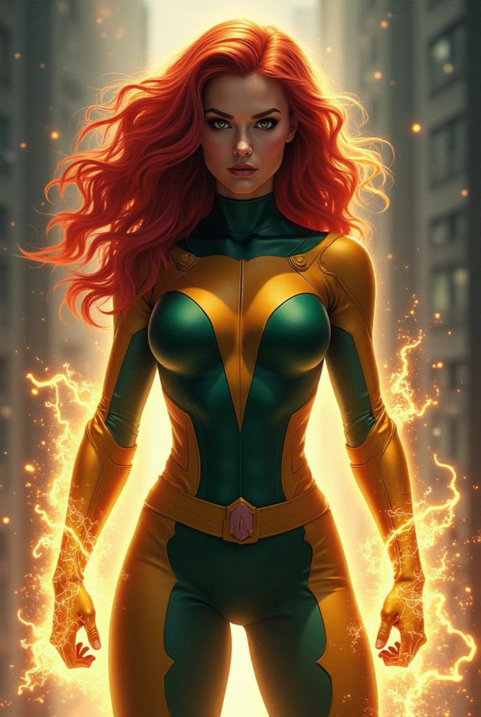 a close-up of a woman dressed in green and yellow, heavy metal comic book cover, barbarella, ash torpedo, official art, widescreen panoramic view, Megadeth, matte coloring, 1970s decade, Syndicate(2012), psionic, nebula, by Juan Gimenez, 1970s