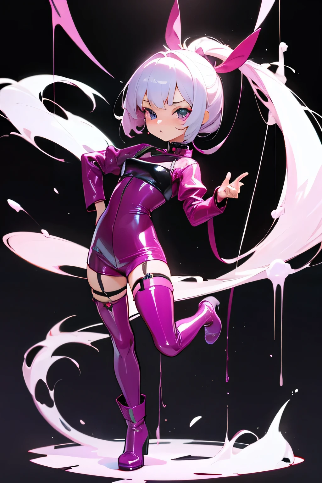 cutetraps, cute,fang, bulge, working uniform, white hair, shiny blue eyes, pink clothes kimetsu no yaiba style, smile, blush, hands behind back, muscular male, vagina bone