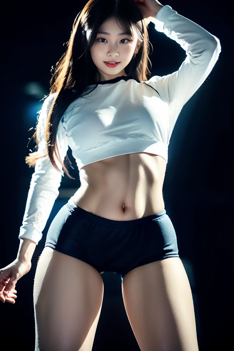 masterpiece,beautiful,very detailed,(ultra high resolution),(8k UHD highest quality), (realistic, 写真-realistic:1.37),とてもbeautiful女性,shiny skin,fine skin,troubled expression,crying face,(((stage costume))),(((outdoor stage))),Clothes that emphasize the bust,Girls with very large breasts,Exposed bust,mini skirt,exposed panties,Hami butt,Girl sweating,Clothes sticking to your body with sweat,transparent nipples,full body shot,Low - Angle,constricted waist,とてもbeautiful脚,korean idol,hips move,expression of ecstasy,singing girl,Girl groups,inviting look,Fans cheering,An exciting venue,fan camera photography,blue sky,enthusiastic fans,dance shoes