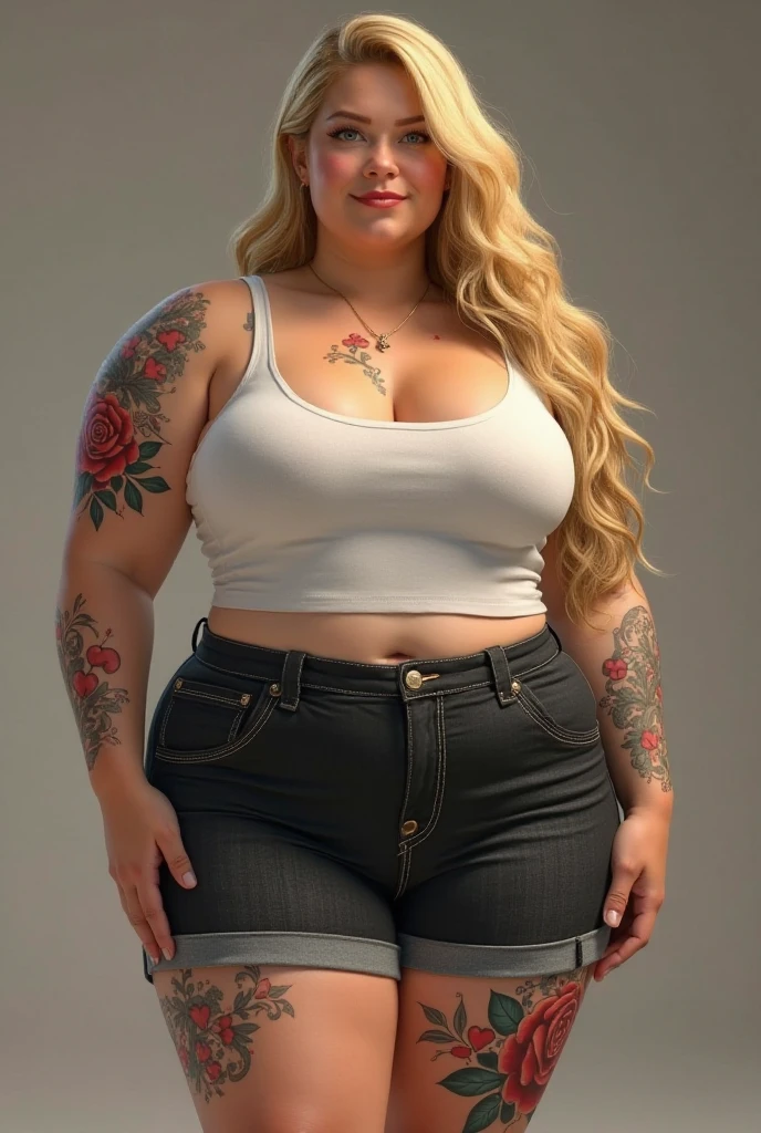 Ultra-realistic, 4k, 1girl, pretty face, cute eyes, perfect body, blonde blob hair, many tattoos, nose piercing, black jeans short, white crop top, fancy sneakers , seductive facial espressions, right hand holding a cigarette, left hand on ass, in nightclub, near the bar, dark scene, dark themed bar, dirty shorts, dirty floor, dirty clothes, (((make the whole image filthy and dirty))), (((mud overflowing from shorts))), stinky atmosphere, filthy atmosphere, mud on shorts, disgusting area, too much mud on shorts,